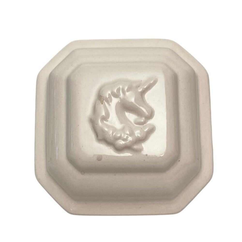 Vintage Toujours Moi Corday Perfumed Powder Jar Elegante Ceramic Unicorn w/ Puff